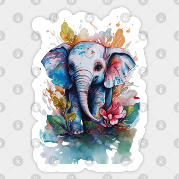 cute elephant colorful in roses Sticker by A&A